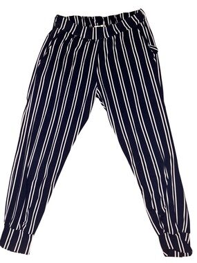 Zara Navy Blue and White Vertical Stripe Ankle Pants